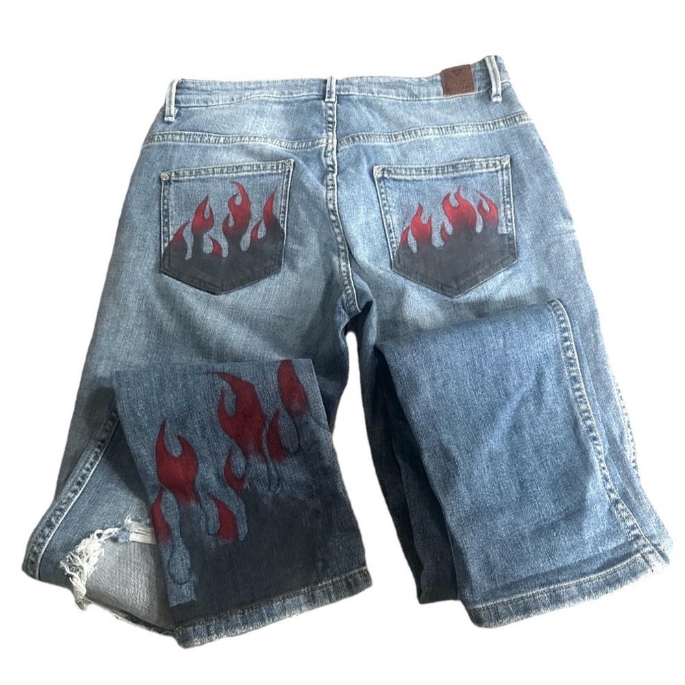 NWT Womens Guess DIY Flame Painted Mid Relaxed Denim Jeans size 25